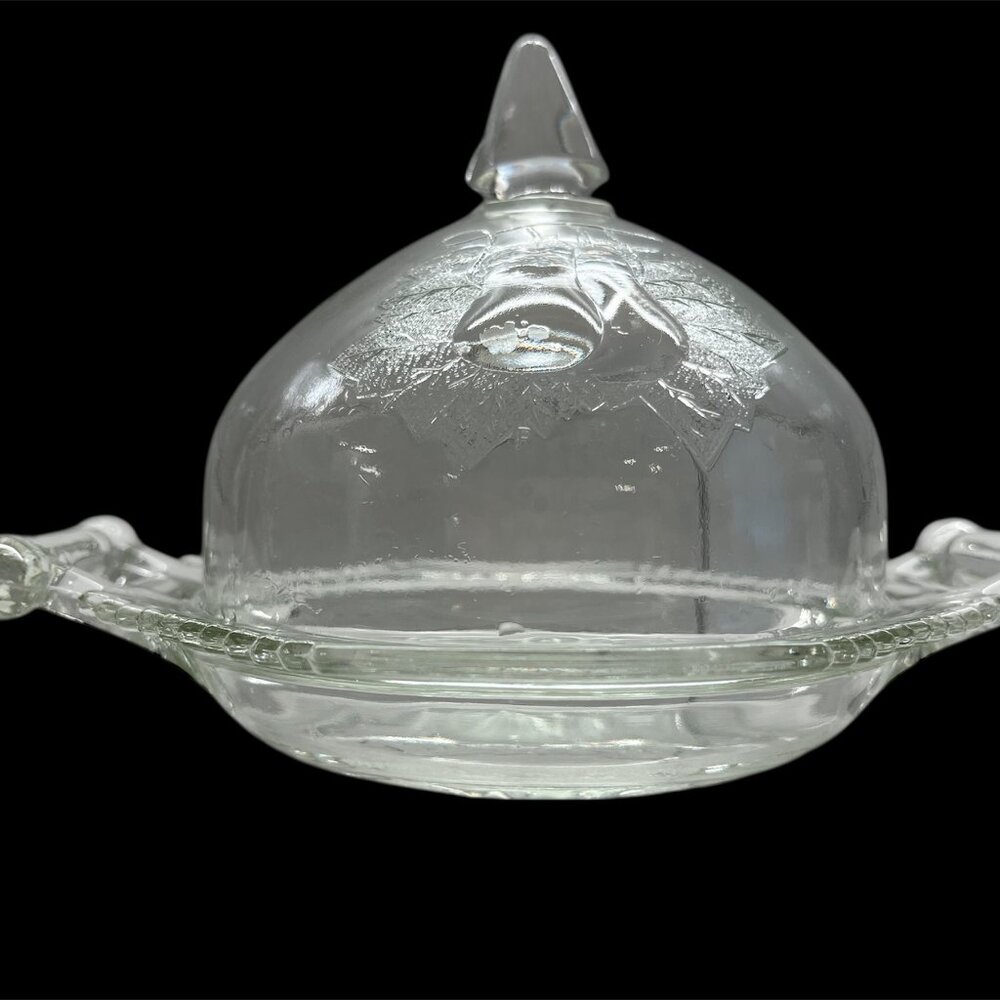 Vintage Jeannette "Baltimore Pear" Clear Glass Covered Butter Dish